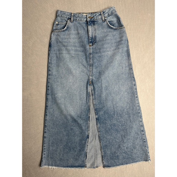 Pilcro and the Letterpress Dresses & Skirts - Pilcro Anthropologie Denim Maxi Skirt Light Wash Raw Hem Front Slit Size 10